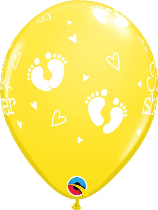 11" / 28cm Baby Shower Footprints & Hearts Pastel Asst Qualatex #54163-1