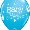 11" / 28cm Baby Boy Footprints & Hearts Robin's Egg Blue Qualatex #54168-1