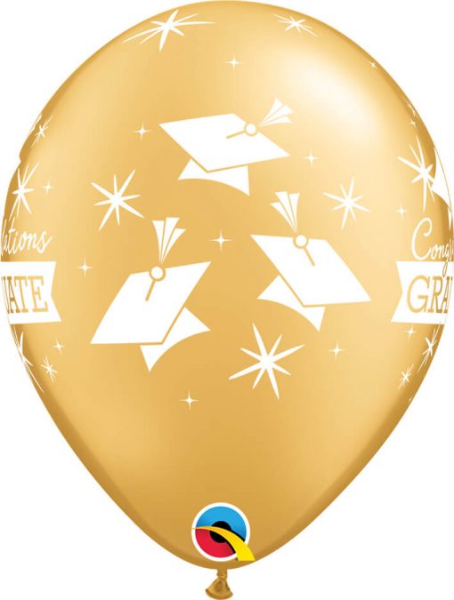 11" / 28cm Congratulations Graduate Caps Asst of Gold, Silver Qualatex #57186-1