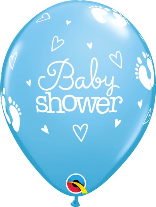 11" / 28cm Baby Shower Footprints & Hearts Pale Blue Qualatex #58371-1