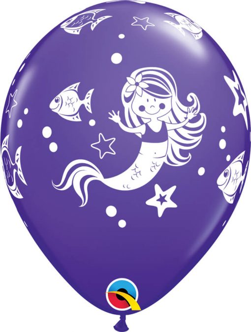 11" / 28cm Merry Mermaid & Friends Asst of Wild Berry, Purple Violet, Caribbean Blue Qualatex #58381-1