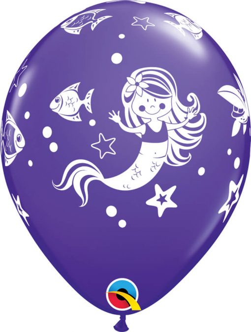 11" / 28cm Merry Mermaid & Friends Asst of Wild Berry, Purple Violet, Caribbean Blue Qualatex #58381-1