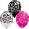 11" / 28cm Damask Print Asst of Wild Berry, Pearl White, Onyx Black Qualatex #76881-1