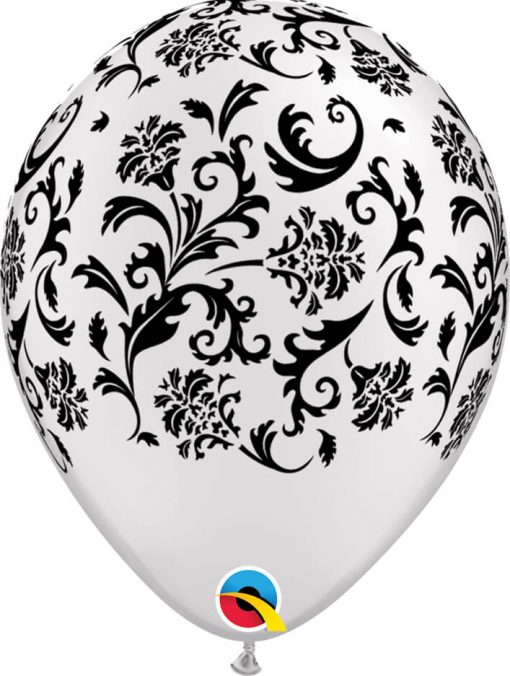 11" / 28cm Damask Print Asst of Wild Berry, Pearl White, Onyx Black Qualatex #76881-1