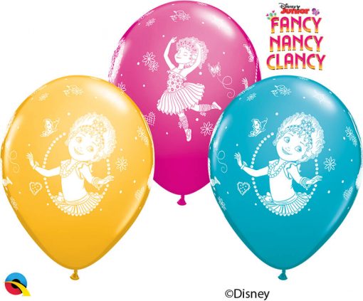 11" / 28cm Disney Fancy Nancy Clancy Asst of Wild Berry, Tropical Teal, Goldenrod Qualatex #92723-1