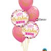Bukiet 1023 Pink & Gold Birthday Dots Qualatex #49170-2 56844-2 43791-2