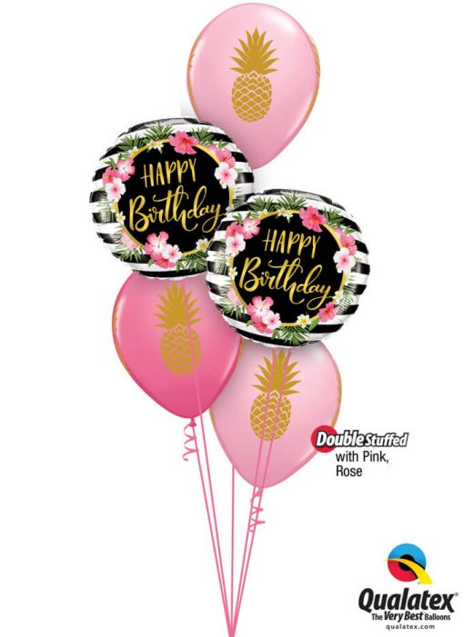 Bukiet 1149 Pink & Rose Pineapple Party Qualatex #57280-2 57552-3 43791 43766-2