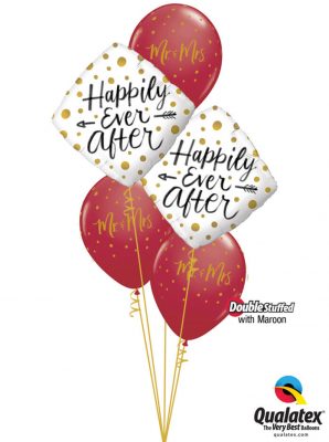 Bukiet 1168 Happily Ever After Maroon & Gold Dots Qualatex #57337-2 57777-3 57132-3