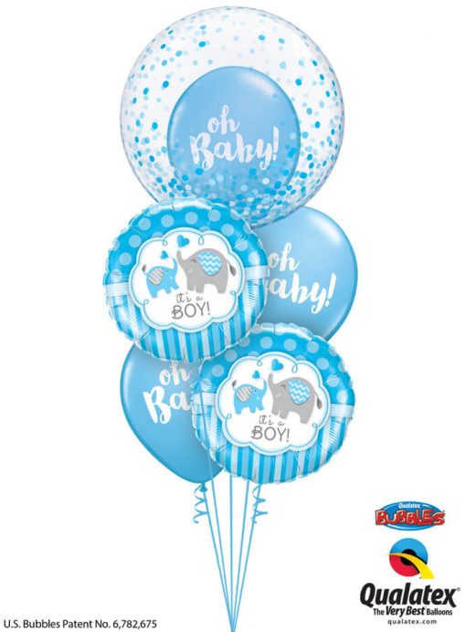 Bukiet 1186 Baby Boy Elephants and Confetti Qualatex #57789 45109-2 58118-2