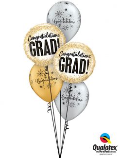 Bukiet 1327 Glittering Silver & Gold Graduation Qualatex #82291-2 82730-3