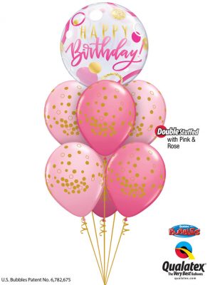 Bukiet 1345 Pink ‘N’ Gold Birthday Fun Qualatex #87745 56844-6 43791-3 43766-3