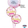 Bukiet 1355 Pink Dots & Gold Script Birthday Bubble Qualatex #57790 49170-2 89453