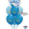 Bukiet 1383 Gold Dots on Blue Birthday Qualatex #87748 56844-6 43742-3 43762-3