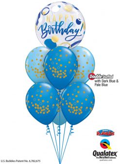 Bukiet 1383 Gold Dots on Blue Birthday Qualatex #87748 56844-6 43742-3 43762-3