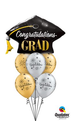 Bukiet 1534 Congrats, Grad! Silver & Gold Mortarboard Qualatex #82656 82730-6