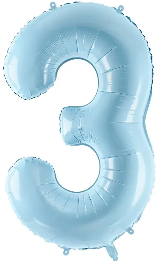 34" / 86cm Balon foliowy Cyfra ''3'' jasny niebieski PartyDeco #FB1P-3-001J